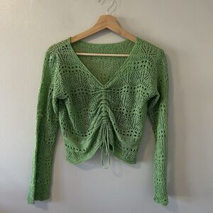 Women’s Crochet Sweater Ruching Cover Up Fairycore Boho